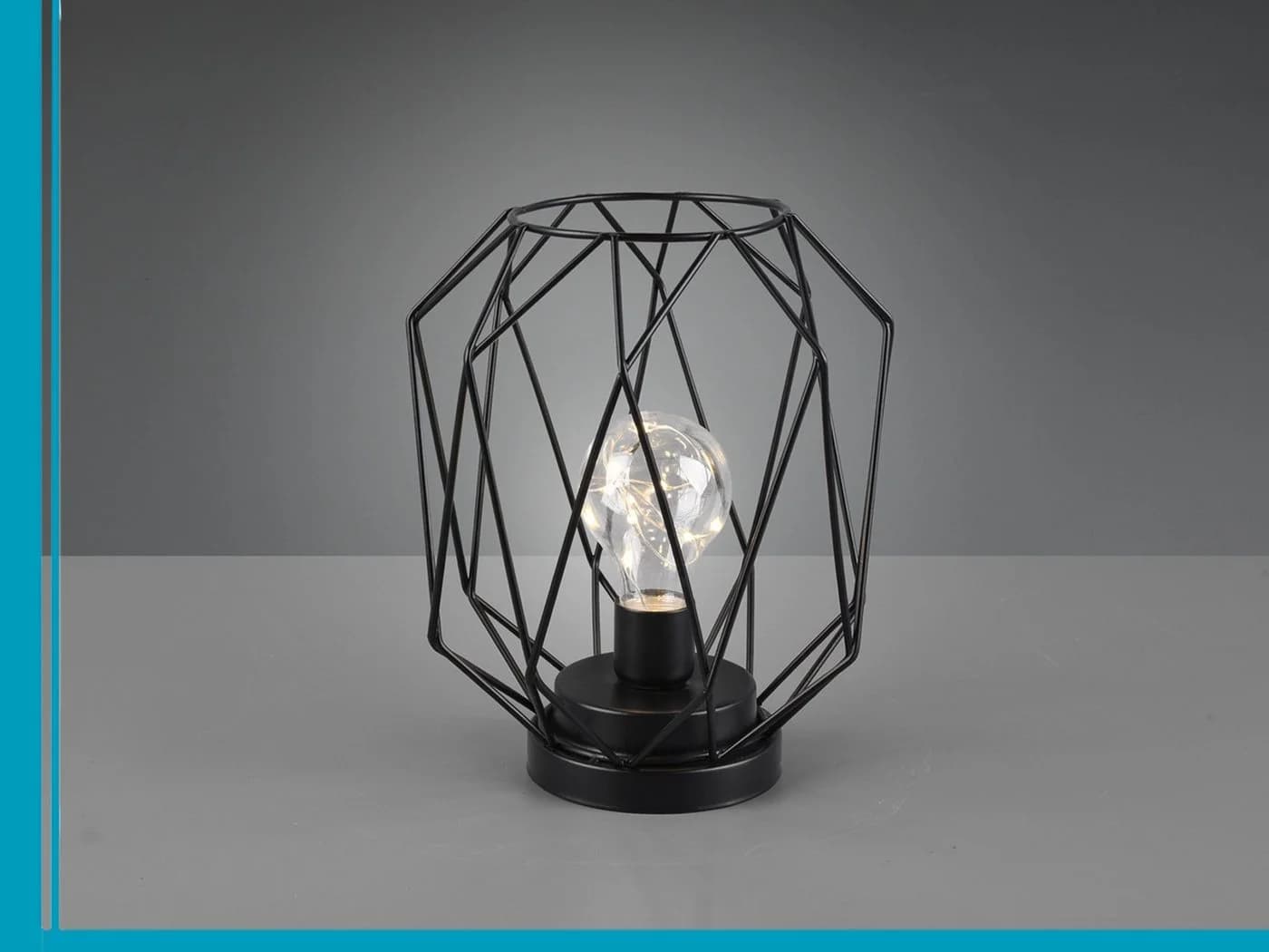 meineWunschleuchte LED Tischleuchte Industrial Draht Schwarz Kabellos