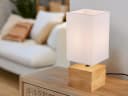 Reality Leuchten LED Nachttischlampe Dimmbar Weiß Holz Stoff Bild 1