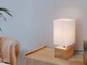 Reality Leuchten LED Nachttischlampe Dimmbar Weiß Holz Stoff Bild 5