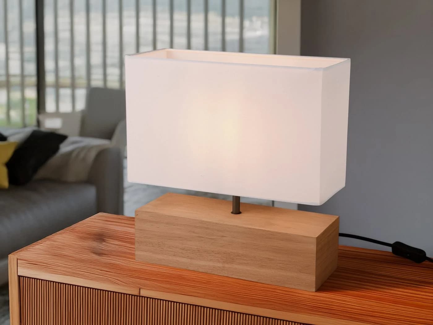 Reality Leuchten LED Nachttischlampe Weiß mit Holzfuß dimmbar - Bild 5