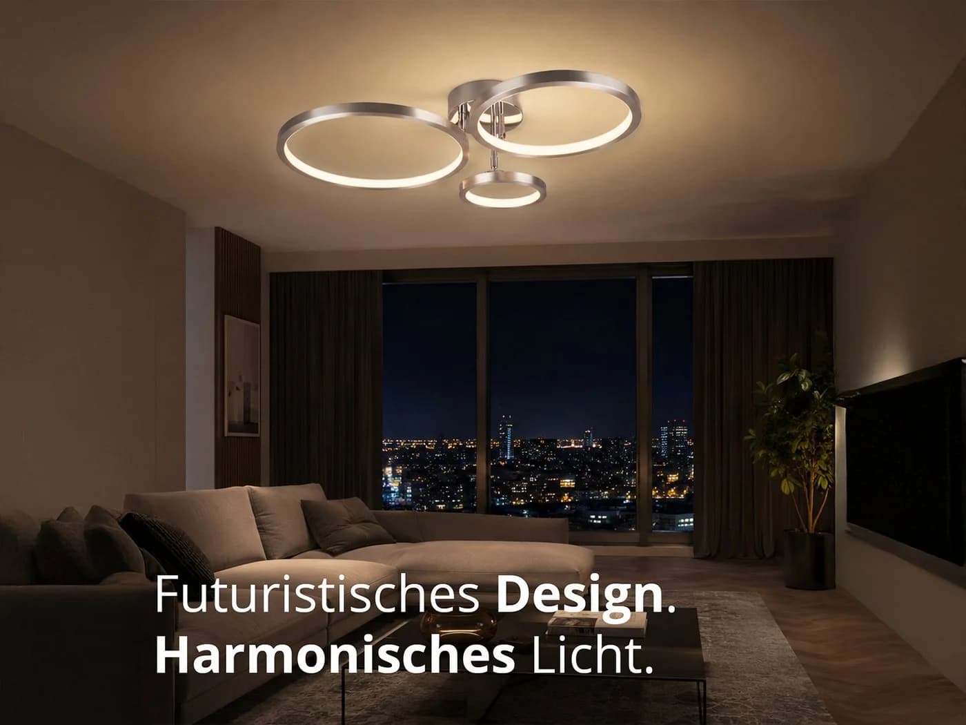 meineWunschleuchte LED Deckenleuchte CORNA 71cm Silber Dimmbar
