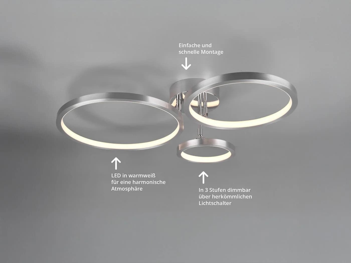 meineWunschleuchte LED Deckenleuchte CORNA 71cm Silber Dimmbar - Bild 5