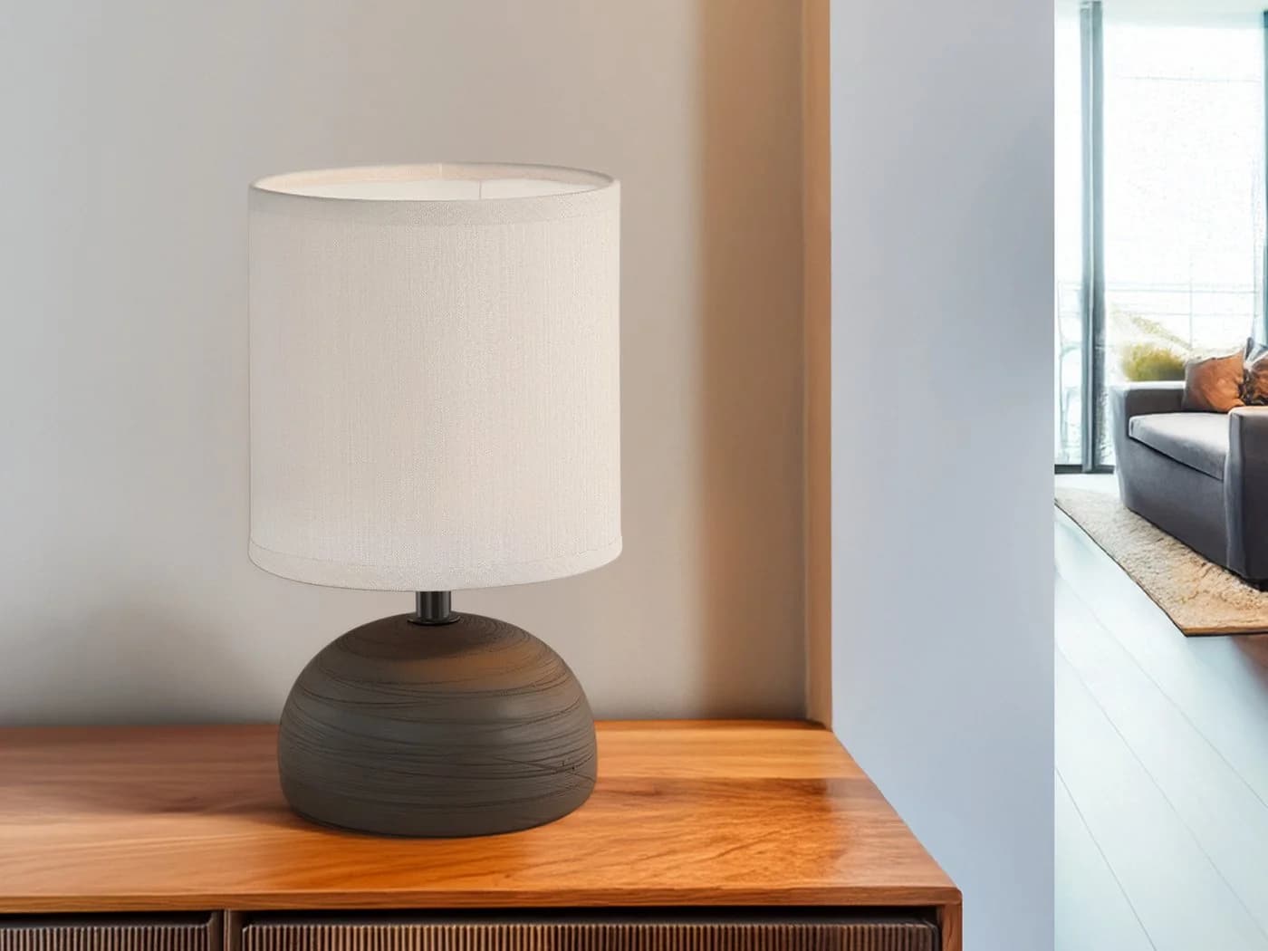 Reality Leuchten Nachttischlampe mit Dimmfunktion, LED, Stoffschirm Beige - Bild 5