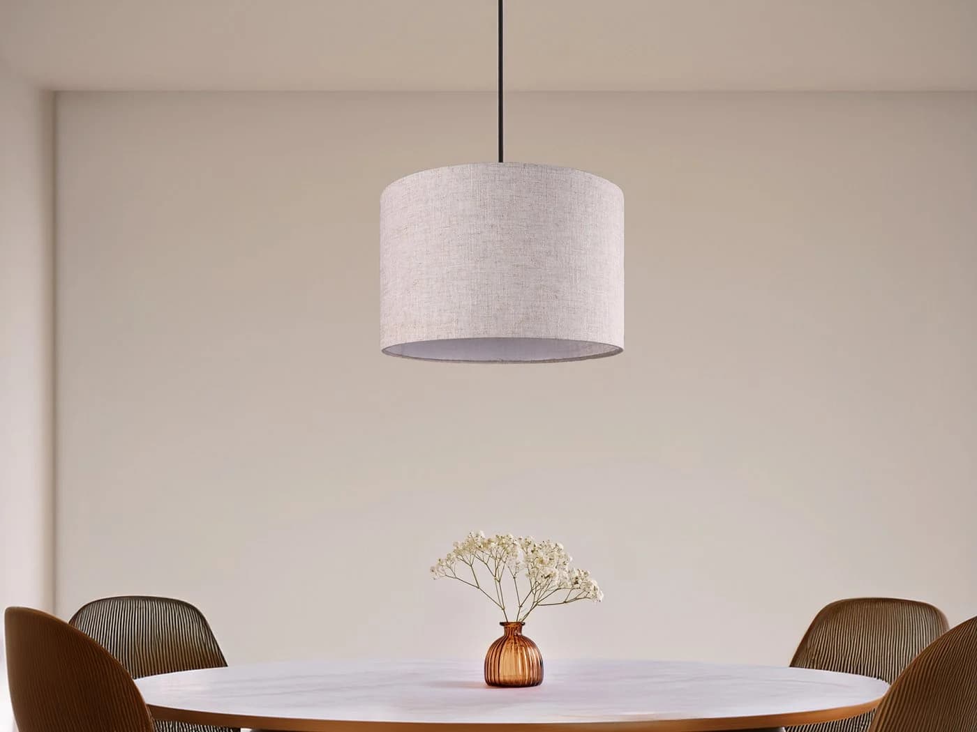Trio Leuchten LED Pendelleuchte Beige Braun Holz Stoff Skandinavisch - Bild 5