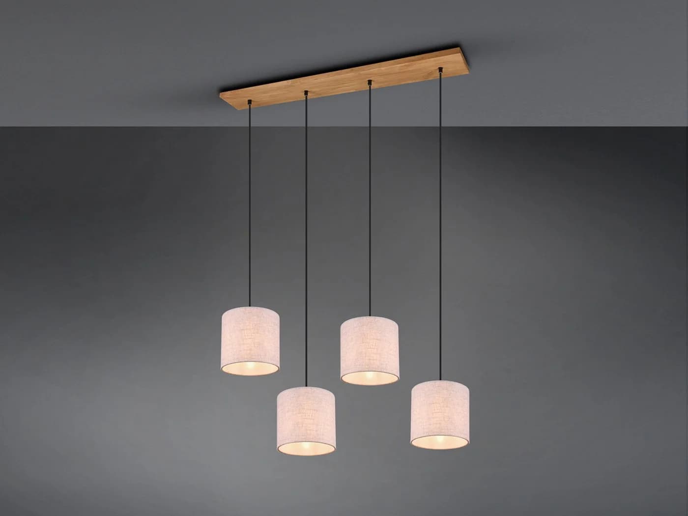 Trio Leuchten LED Pendelleuchte 4-flammig Beige Holz Stoff Skandinavisch - Bild 3