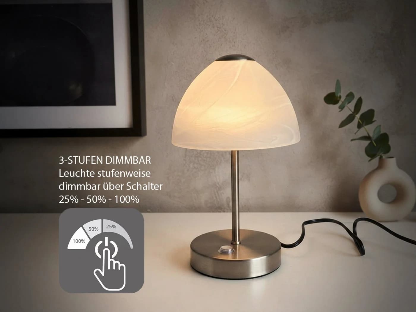Reality Leuchten LED Nachttischlampe 2er Set Dimmbar Silber Weiß - Bild 4