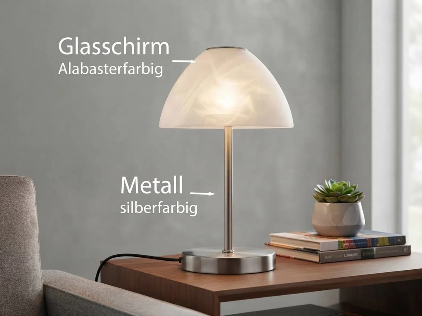 Reality Leuchten LED Nachttischlampe 2er Set Dimmbar Silber Weiß - Bild 5