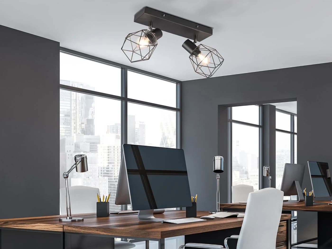 meineWunschleuchte Deckenspots Schwarz Industrie-Design Draht-Lampenschirm - Bild 5