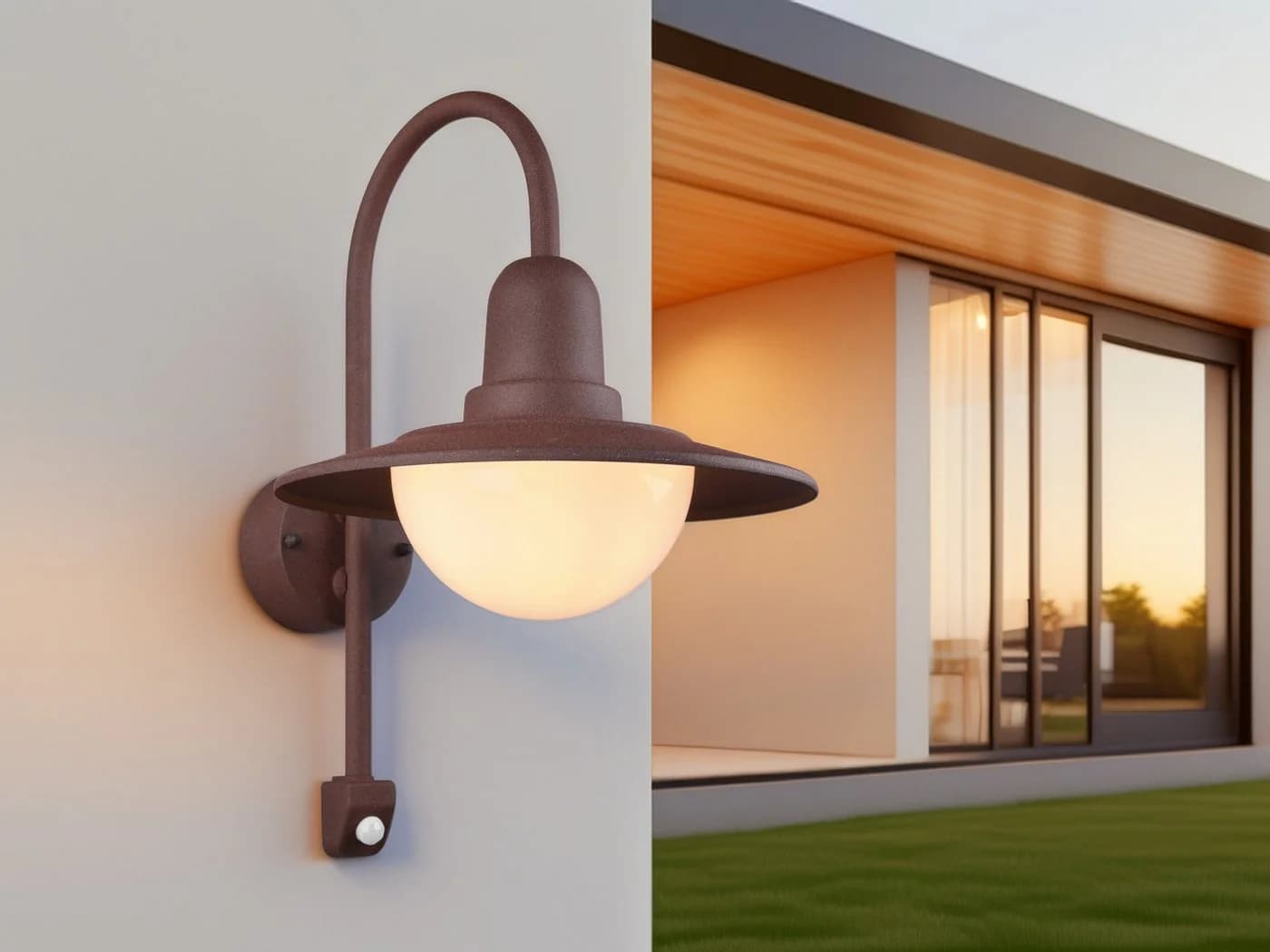 TRIO Leuchten LED Außen-Wandleuchte Landhausstil rostfarben mit Bewegungsmelder