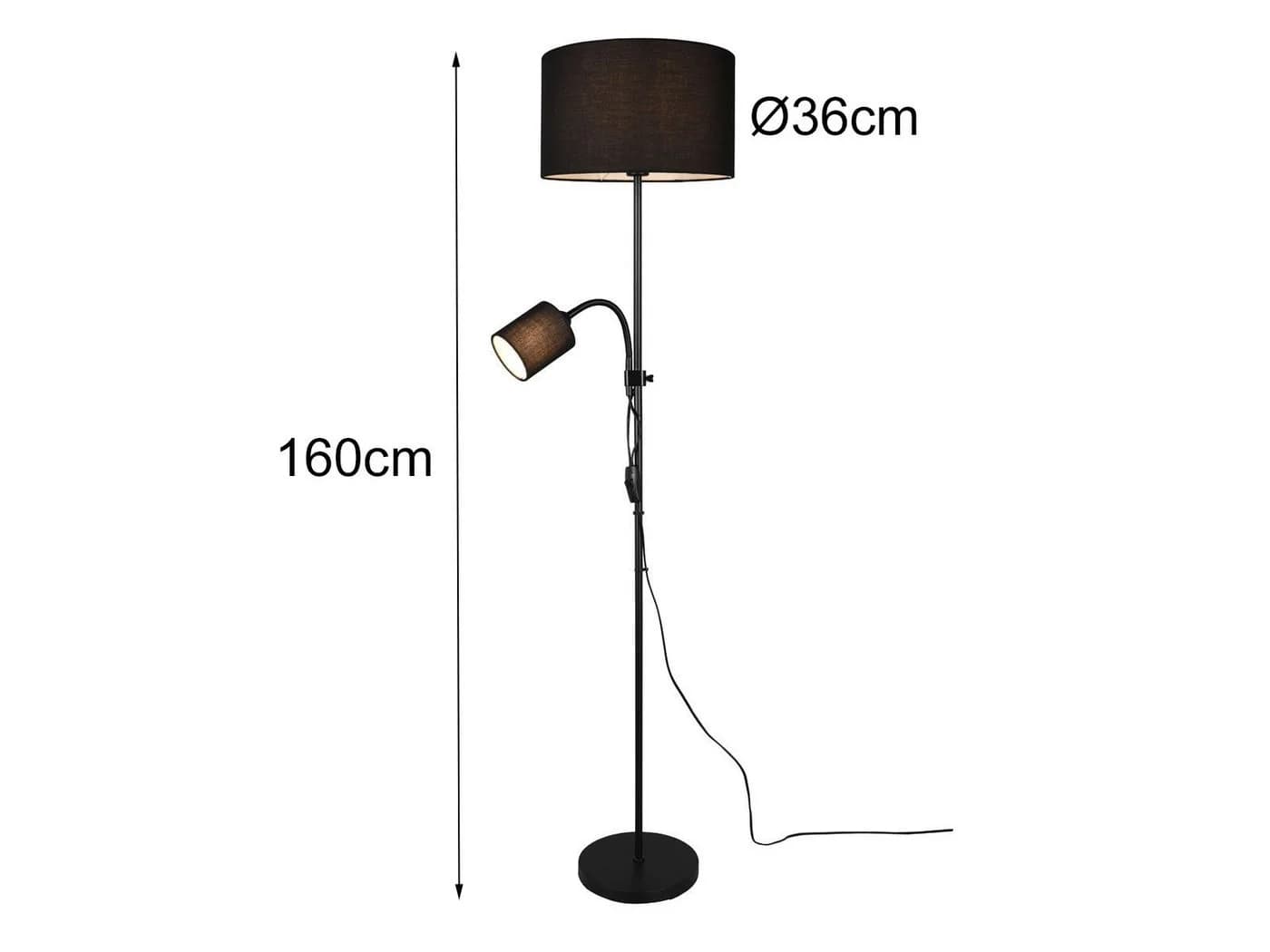 Reality Leuchten LED Stehlampe Schwarz mit Lesearm - Bild 5