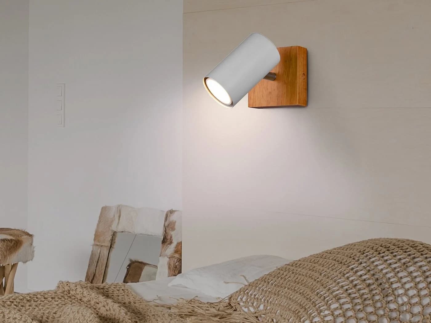 TRIO Leuchten LED Wandleuchte Weiß Dimmbar Holz Metall - Bild 5