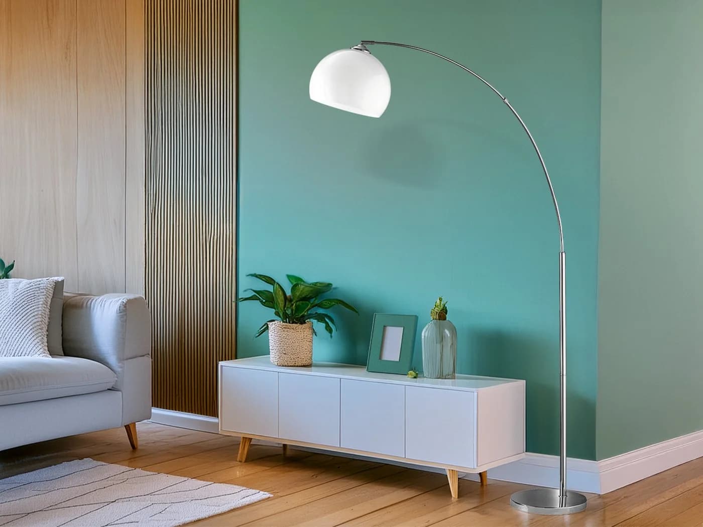 Reality Leuchten LED Bogenlampe mit Dimmfunktion Weiß Chrom - Bild 3