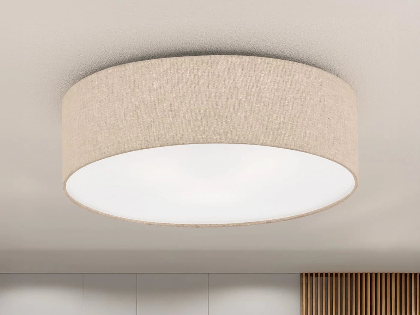 FISCHER & HONSEL LED Deckenleuchte Dimmfunktion Warmweiß Designklassiker Stoff-Lampe Decke 40cm Lampenschirm Leinen Beige