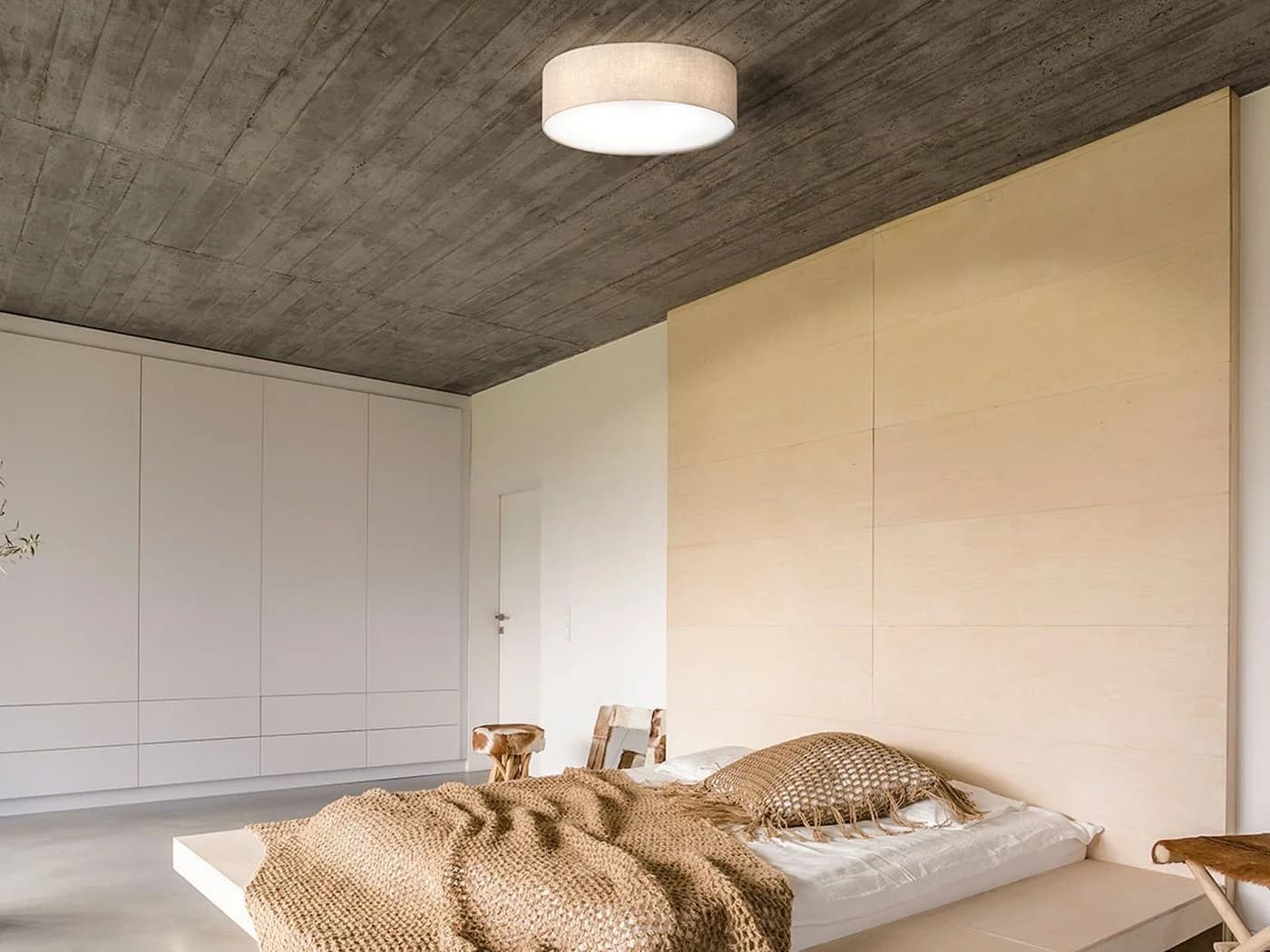 FISCHER & HONSEL LED Deckenleuchte Dimmfunktion Warmweiß Designklassiker Stoff-Lampe Decke 40cm Lampenschirm Leinen Beige - Bild 5