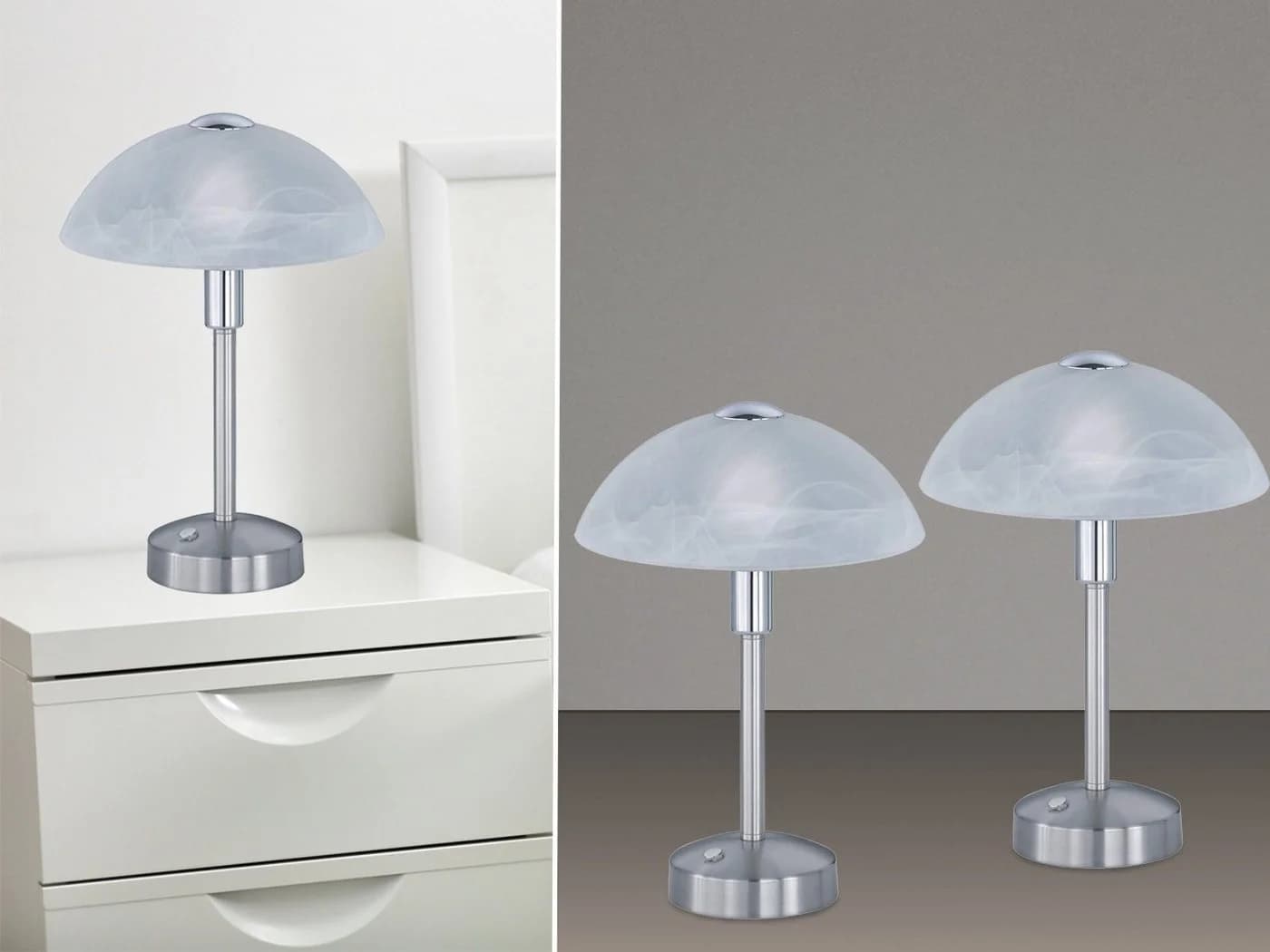 TRIO Leuchten LED Nachttischlampe 2er Set Silber Weiß Dimmbar