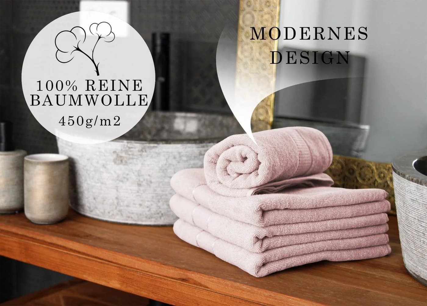 BANANALU Frottee-Handtuch 50x100 cm 450g/m² 100% Baumwolle Rosa