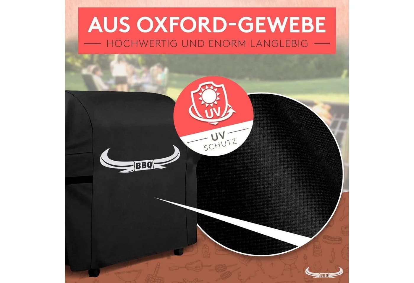 Amandi Grill-Schutzhülle Schwarz Oxford-Gewebe Wetterfest - Bild 3