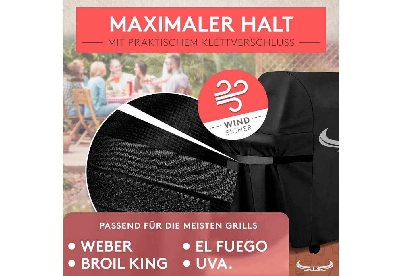 Amandi Grill-Schutzhülle Schwarz Oxford-Gewebe Wetterfest - Bild 4
