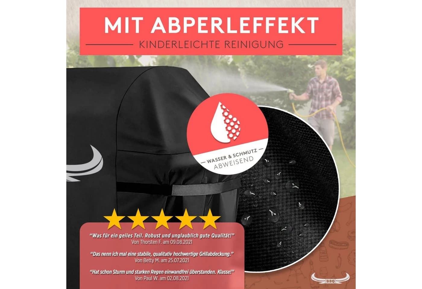 Amandi Grill-Schutzhülle Schwarz Oxford-Gewebe Wetterfest - Bild 5