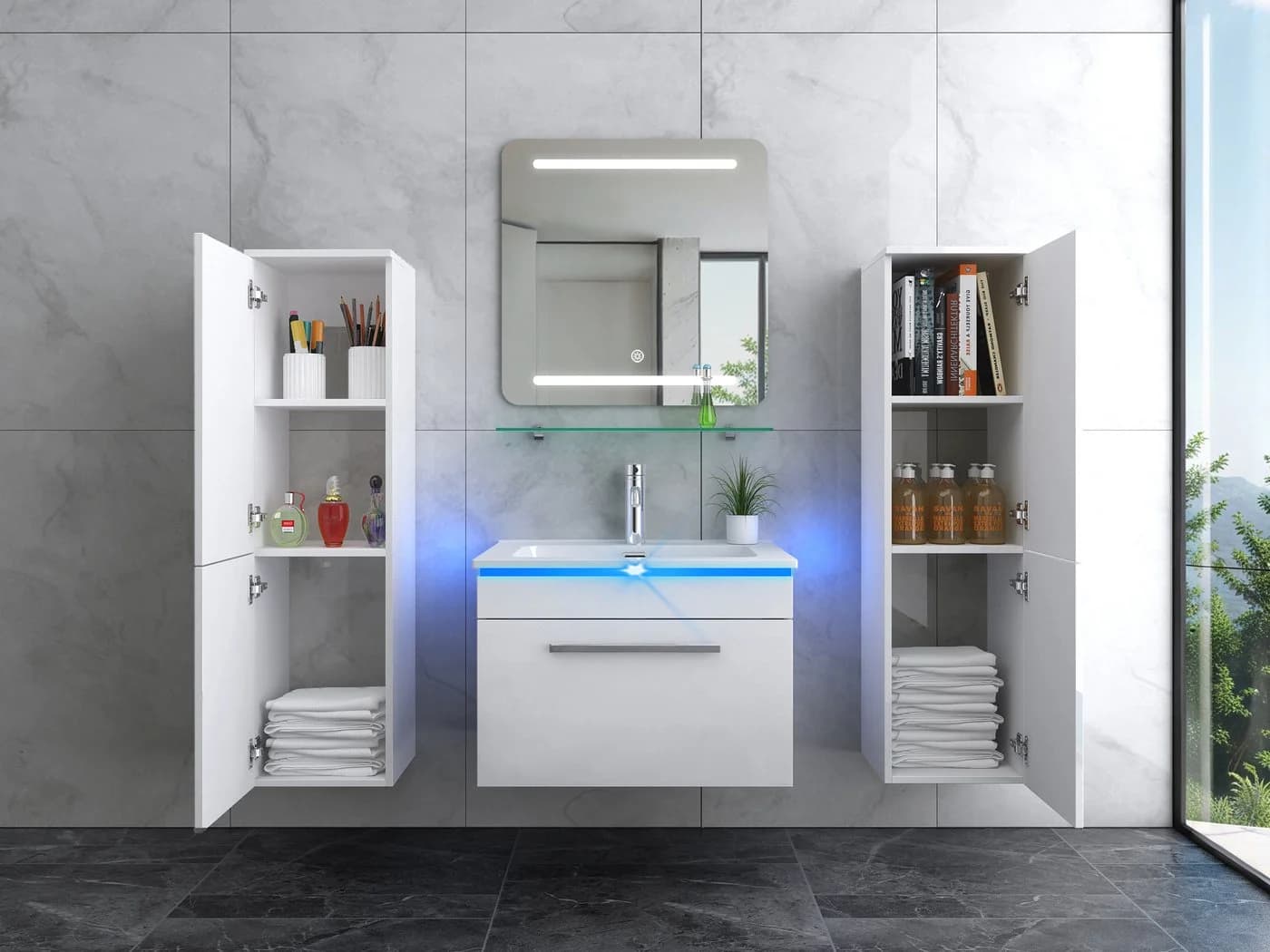 Faizee Möbel Badmöbel-Set 120cm Schwarz/Weiß mit LED-Spiegel - Bild 4