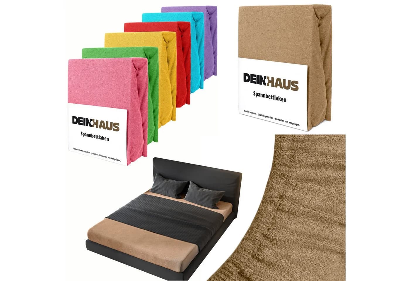 DH DEIN . HAUS Spannbettlaken Frottee SOFT Beige Baumwolle Rundumgummi - Bild 2