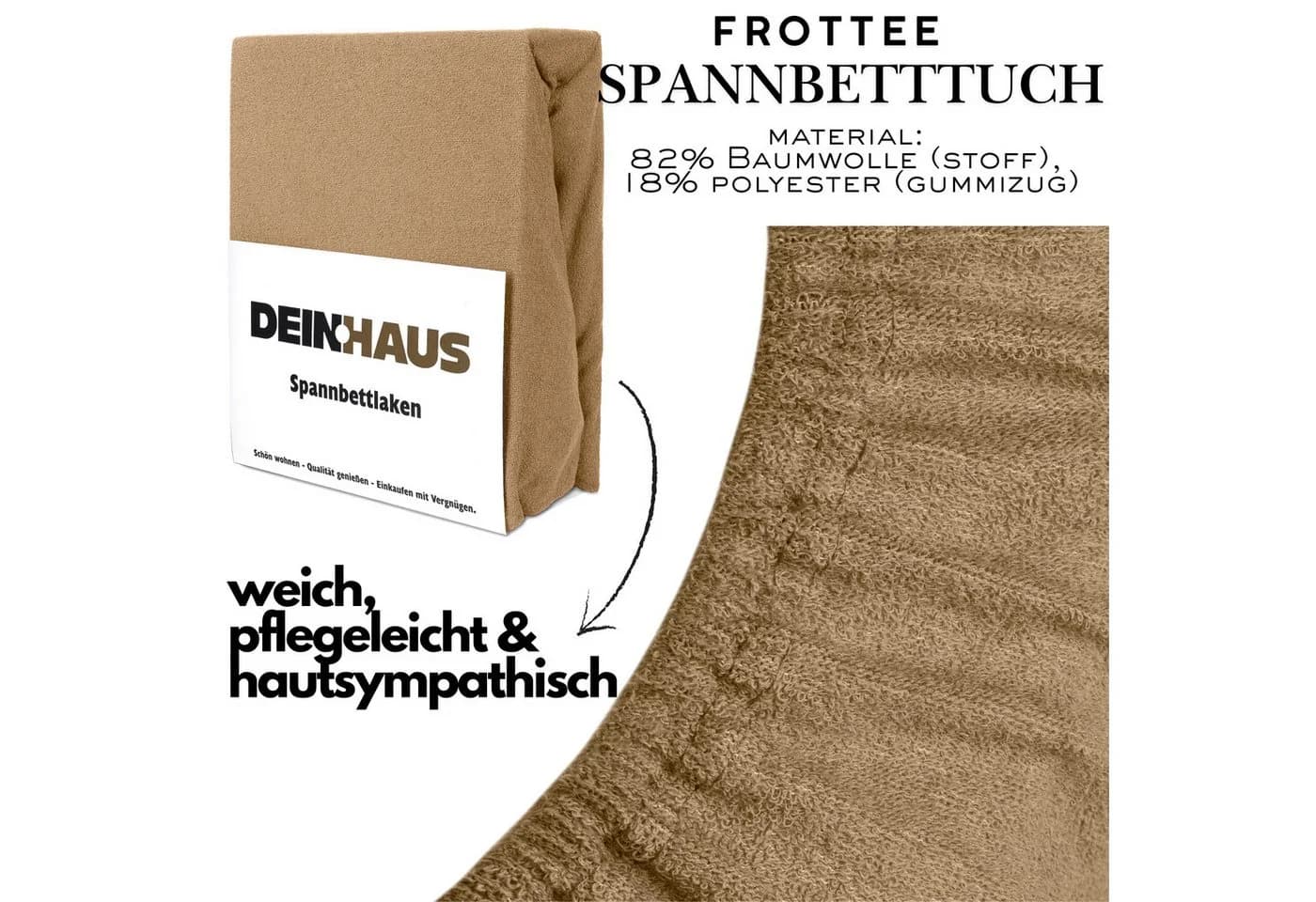 DH DEIN . HAUS Spannbettlaken Frottee SOFT Beige Baumwolle Rundumgummi - Bild 3