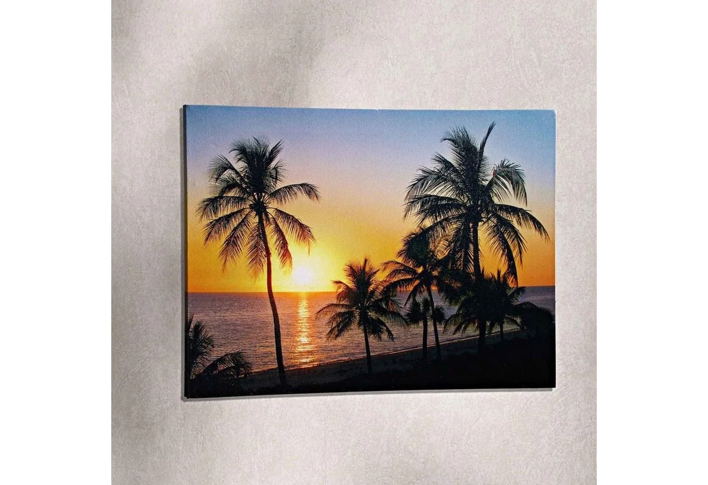 HAC24 LED-Bild LED Leinwand Strand Beleuchtet Wandbild Leuchtbild Leucht Strandbild, Sonnuntergang