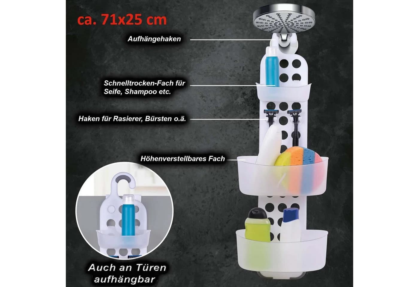 HAC24 Duschablage 2-tlg. Weiß Verstellbar Kunststoff - Bild 4
