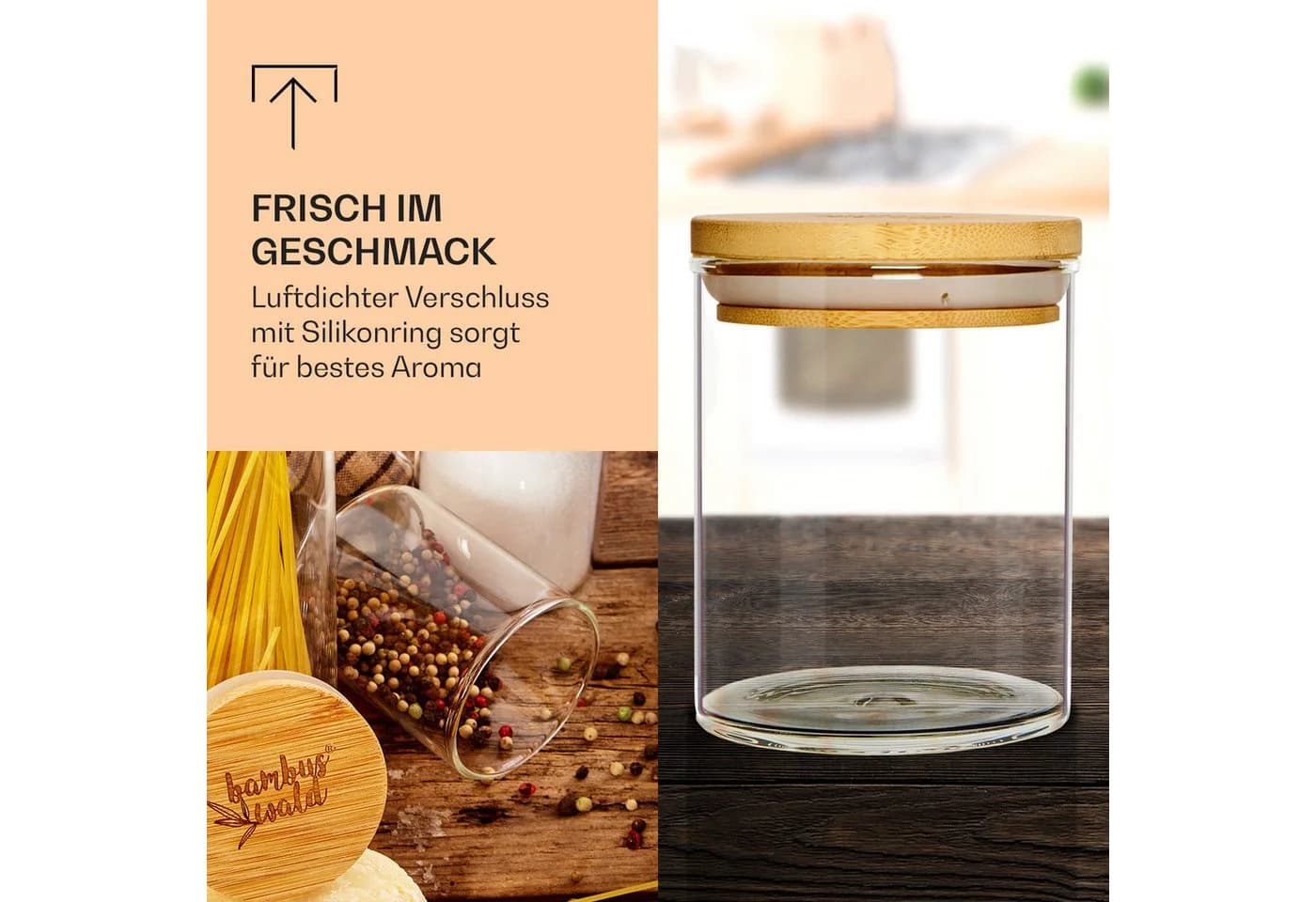 Klarstein Frischhaltedose Gewürzgläser Set 10x Glas mit Bambusdeckel