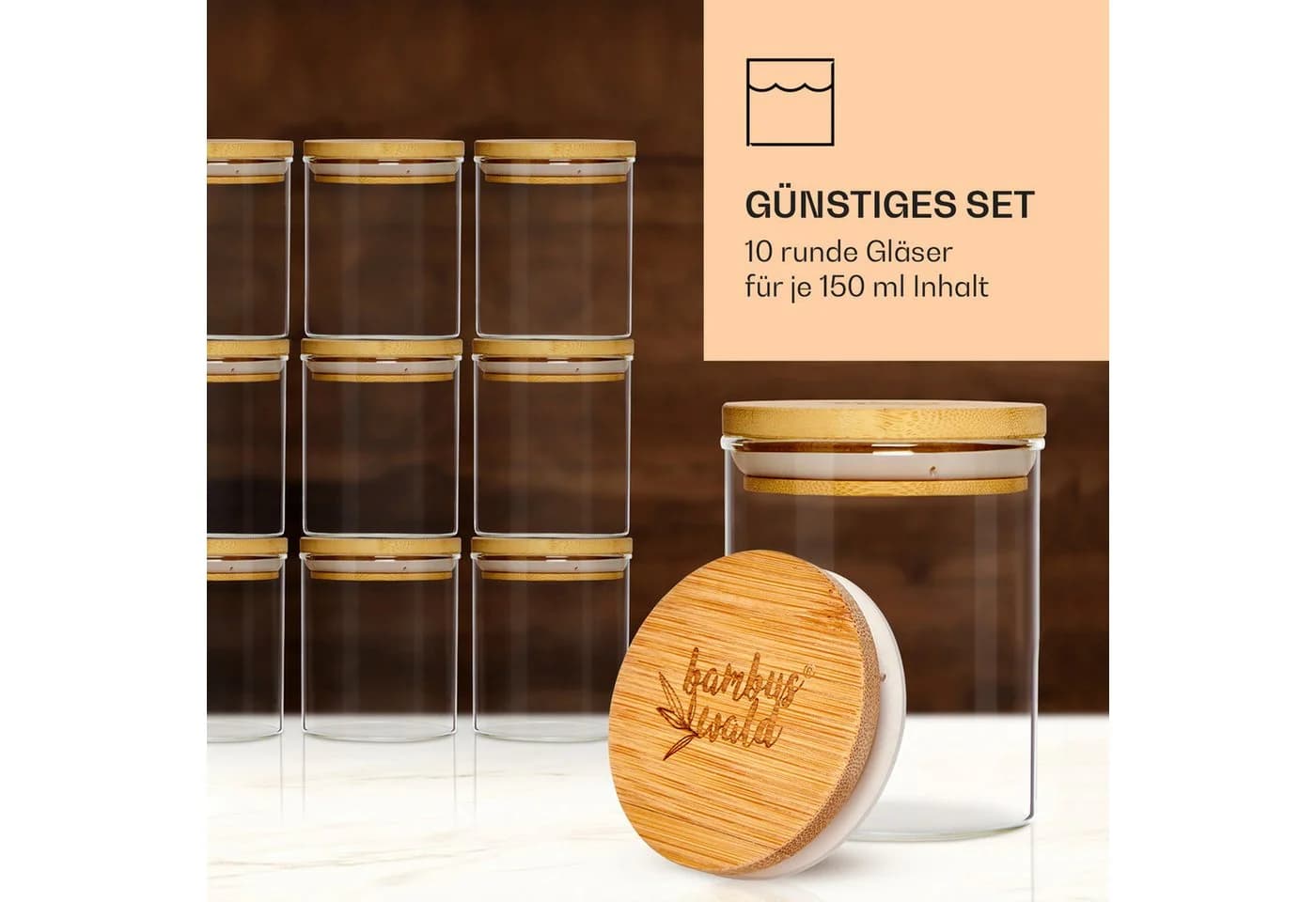 Klarstein Frischhaltedose Gewürzgläser Set 10x Glas mit Bambusdeckel - Bild 3