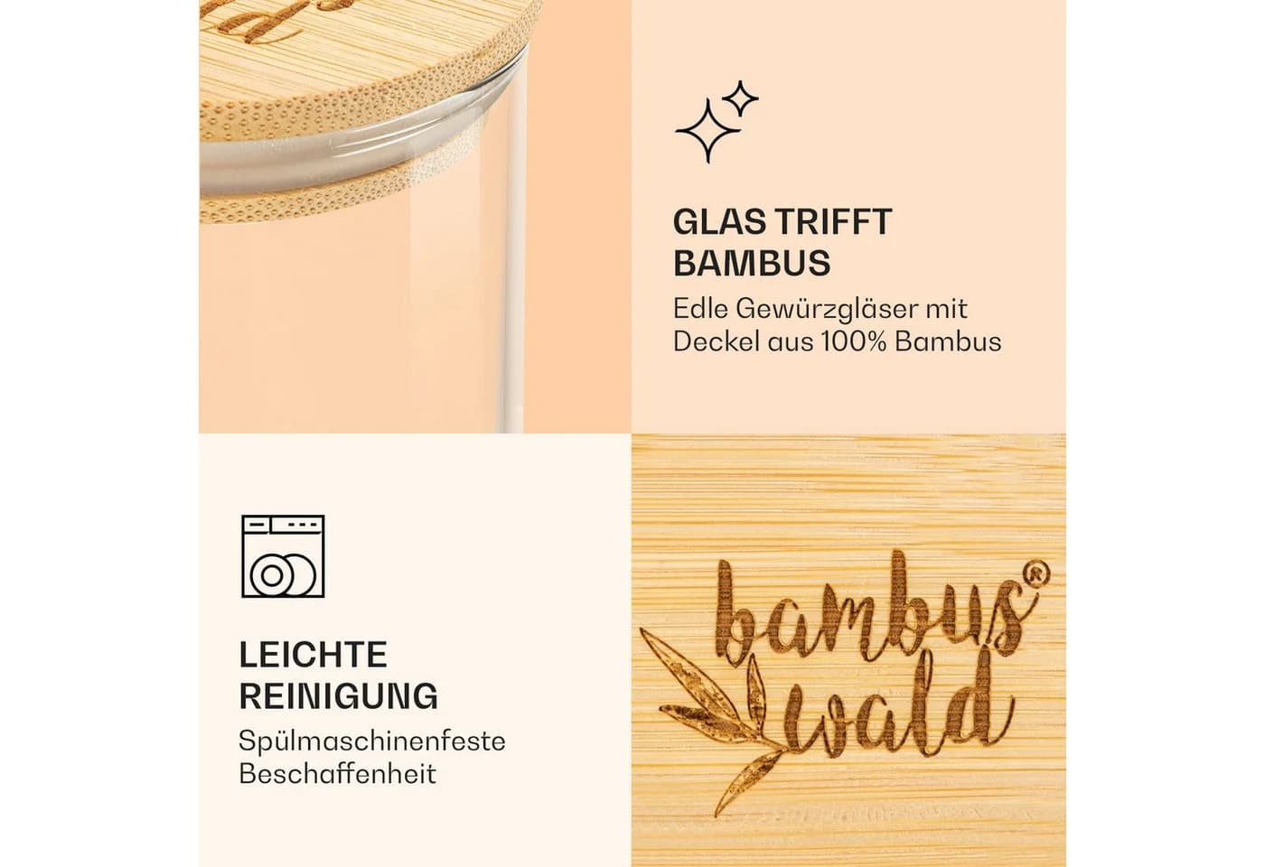 Klarstein Frischhaltedose Gewürzgläser Set 10x Glas mit Bambusdeckel - Bild 4