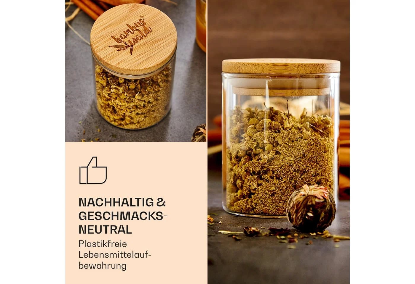 Klarstein Frischhaltedose Gewürzgläser Set 10x Glas mit Bambusdeckel - Bild 5