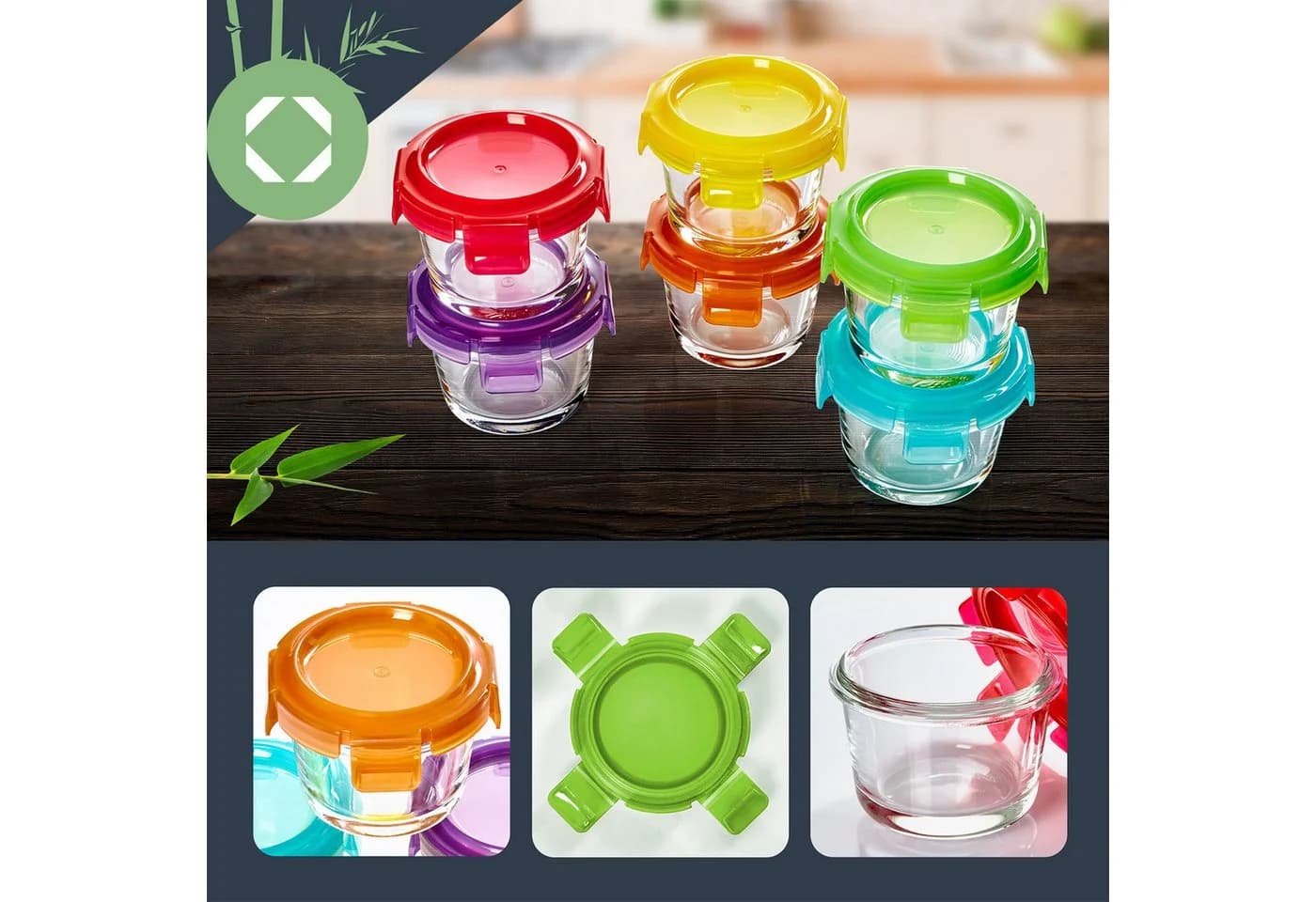 Klarstein Frischhaltedose Babygläser 6er-Set Glas Bunt - Bild 3