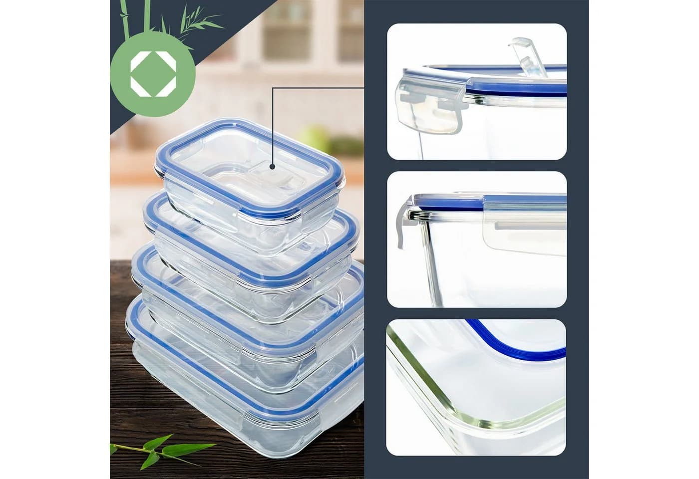 Klarstein Frischhaltedose 4er Set Glas rechteckig mit Bügelverschluss - Bild 3