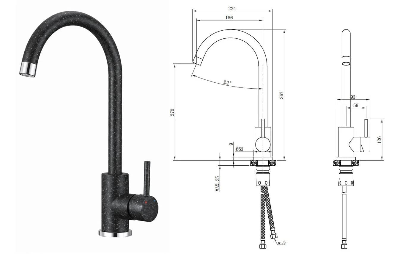 Manestein Granitspüle Aura Graphit-Schwarz - Bild 5