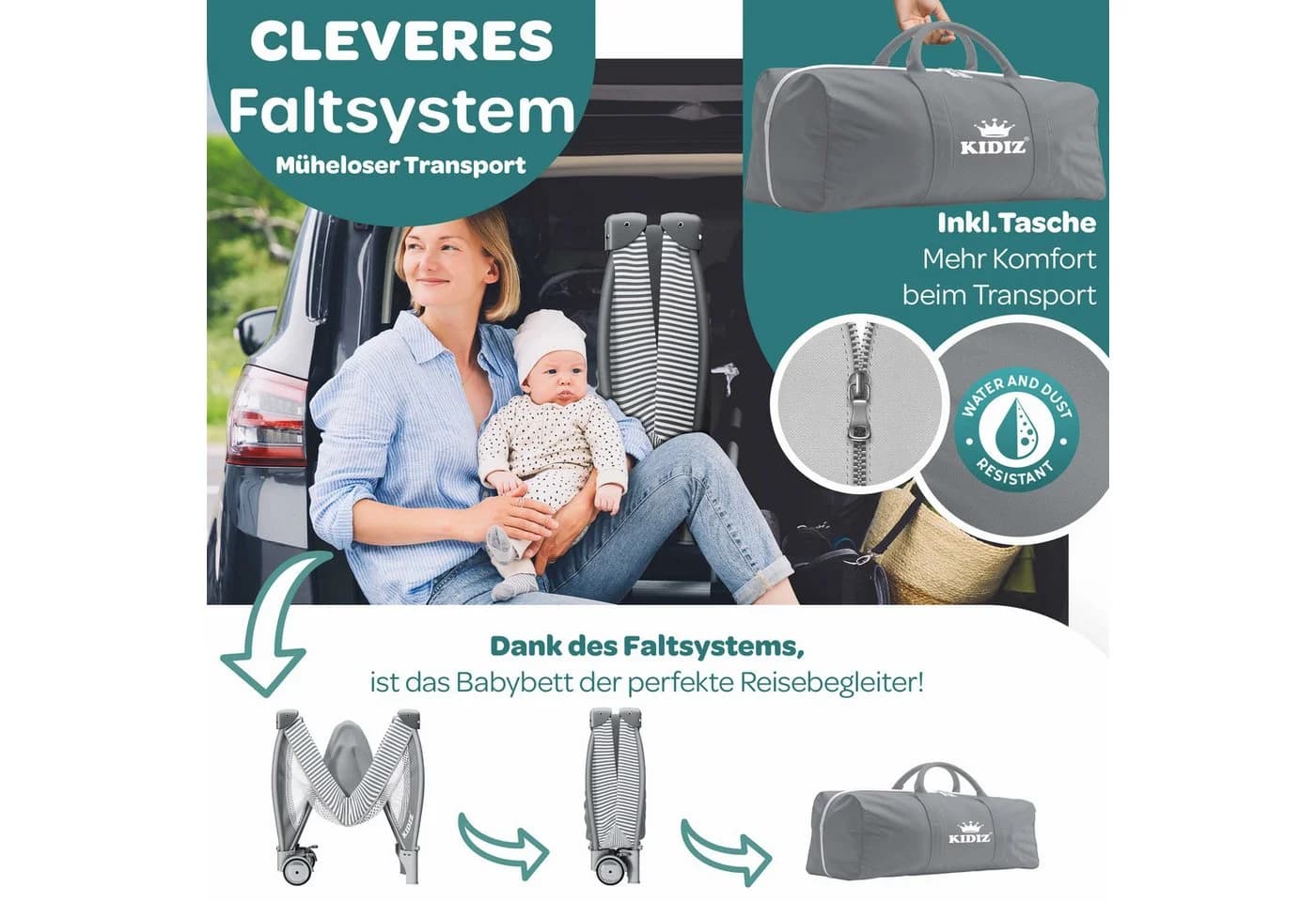 KIDIZ Babybett 3in1 Reisebett mit Wickeltisch und Spielzeug - Bild 2