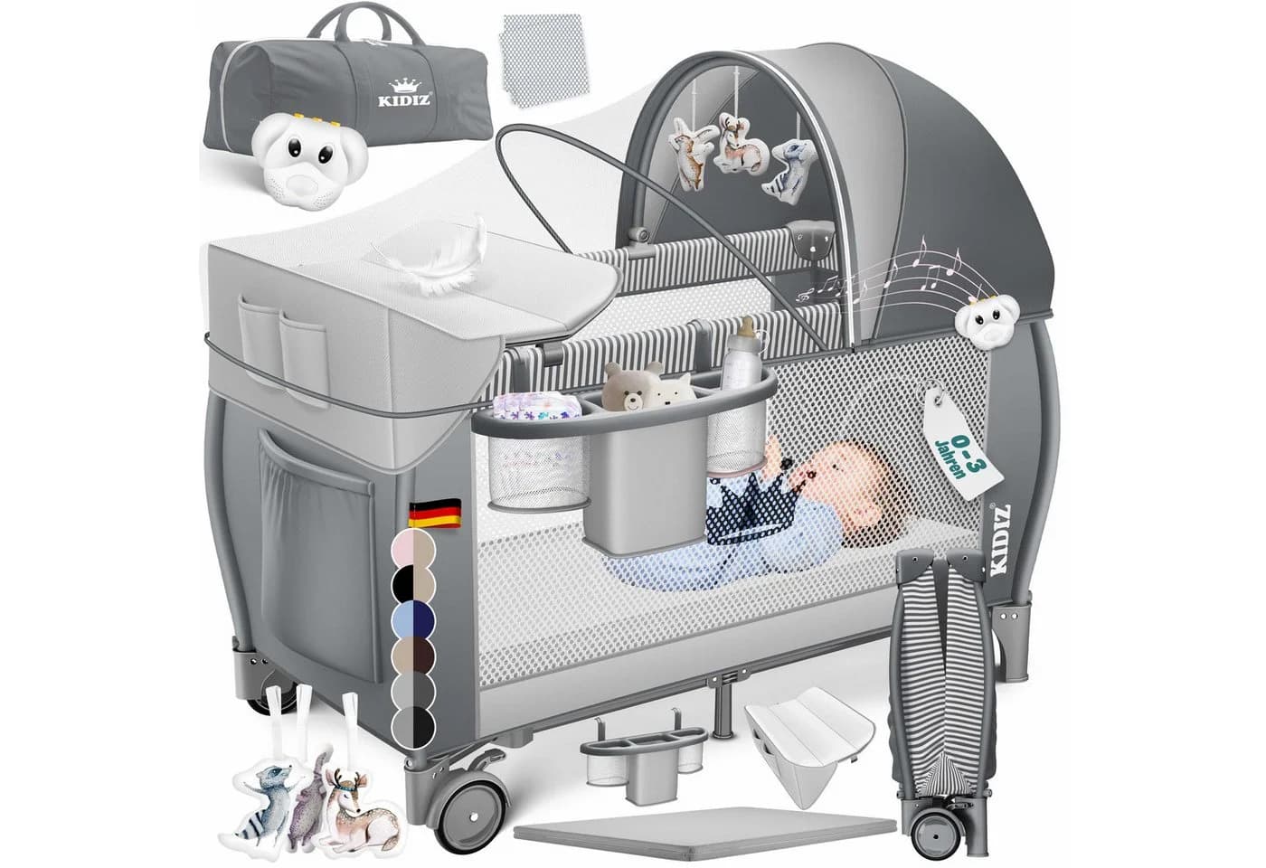 KIDIZ Babybett 3in1 Reisebett mit Wickeltisch und Spielzeug - Bild 3