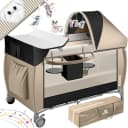 KIDIZ Babybett 3in1 Reisebett mit Wickeltisch und Musikspielzeug Beige/Schwarz Bild 1