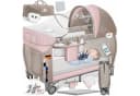 KIDIZ Baby-Reisebett 3in1 mit Wickeltisch, Matratze & Musikspielzeug Beige/Rosa Bild 3