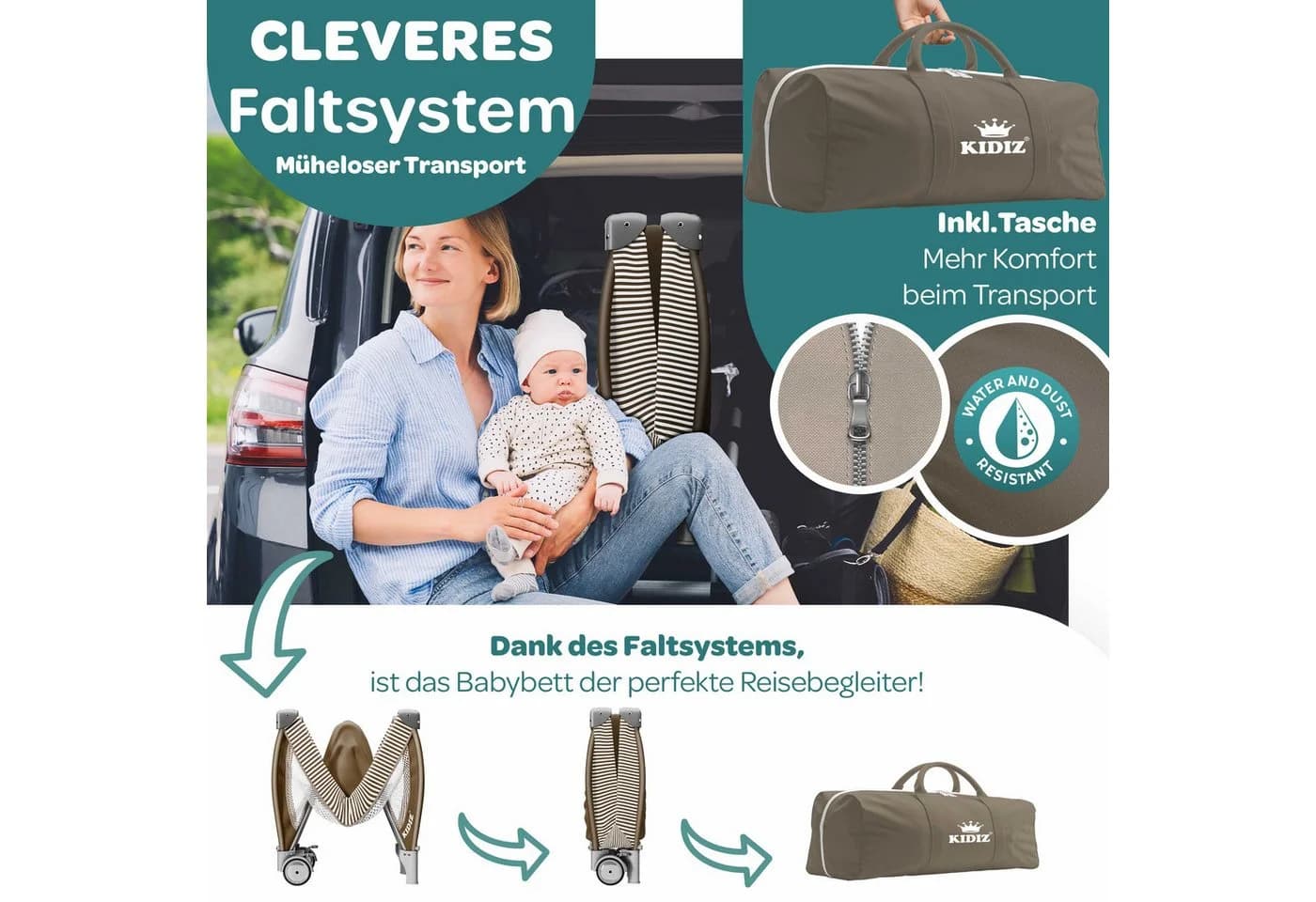 KIDIZ Babybett Reisebett Kinderreisebett Faltbar mit Matratze 120x60 - Bild 2