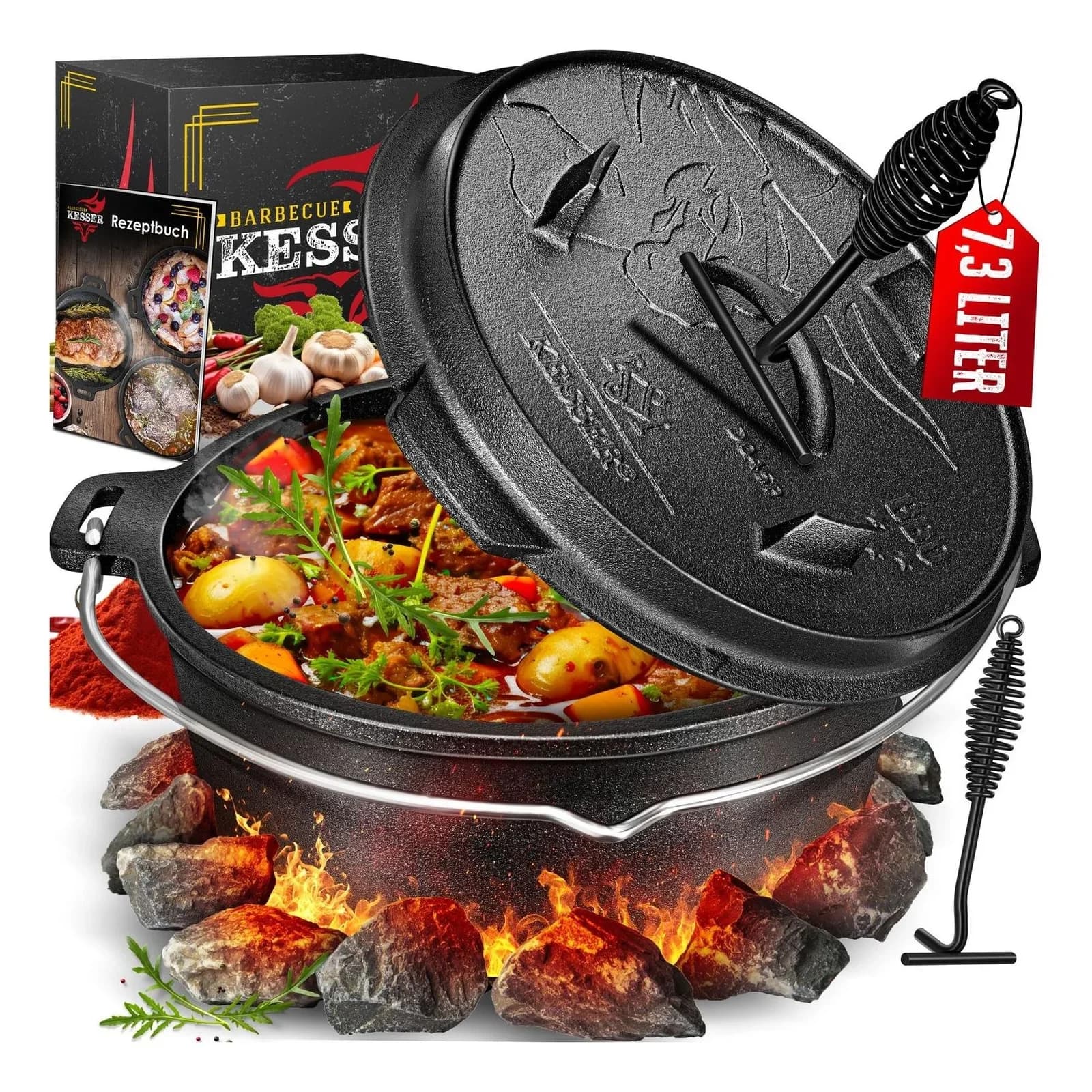 KESSER® Dutch Oven Set BBQ Feuertopf Schmortopf Gusseisen Topf