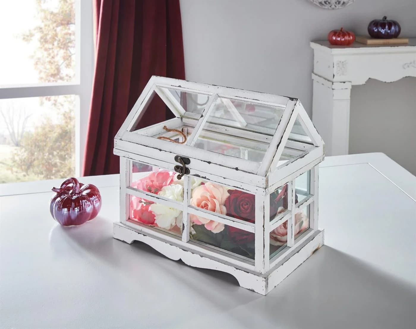 Dekoleidenschaft Mini-Gewächshaus Shabby Weiß Holz