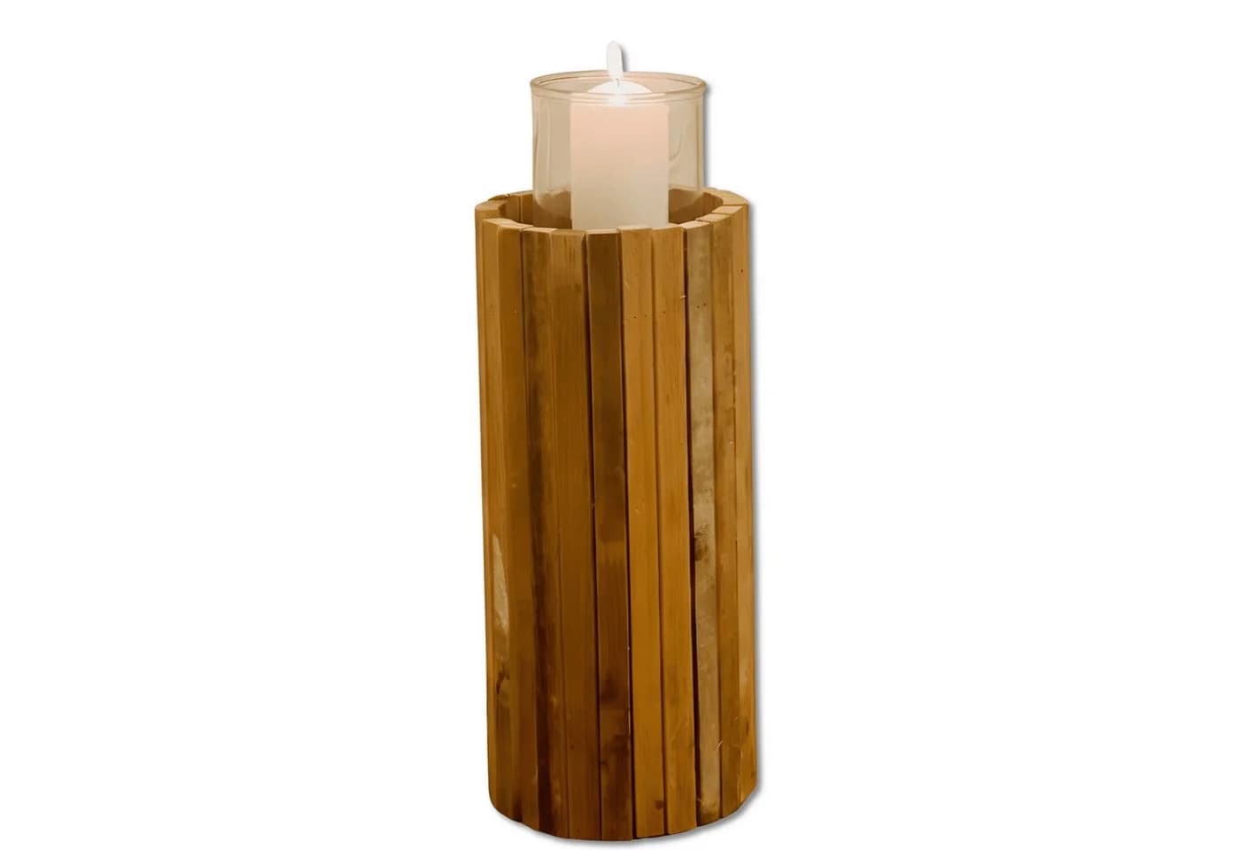 Dekoleidenschaft Bodenwindlicht Windlichtsäule Rustikal Holz Kerzenhalter - Bild 2