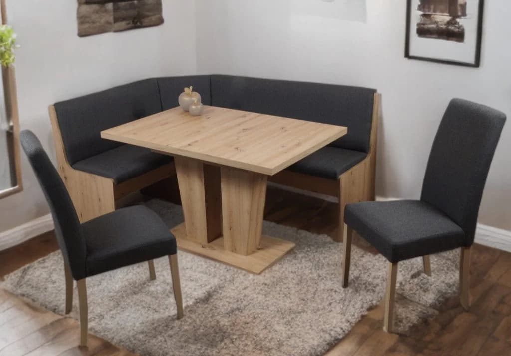 Stolebaenk Eckbankgruppe Duisburg Artisan mit Staufach und Massivholz-Stühlen