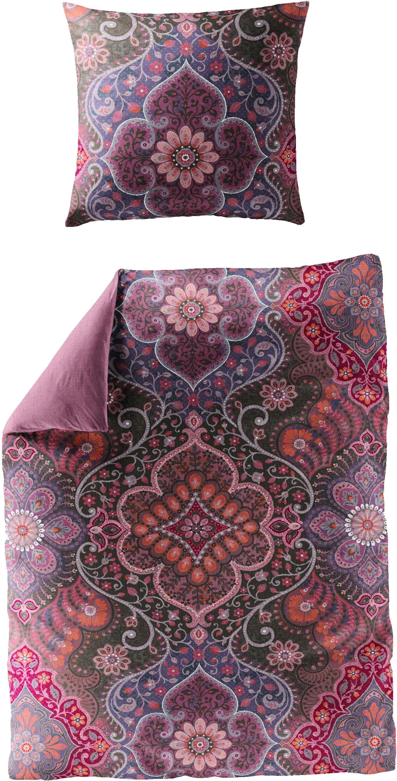 JEKATEX Wendebettwäsche FLORENZIA Lila Mako-Satin 100% Baumwolle