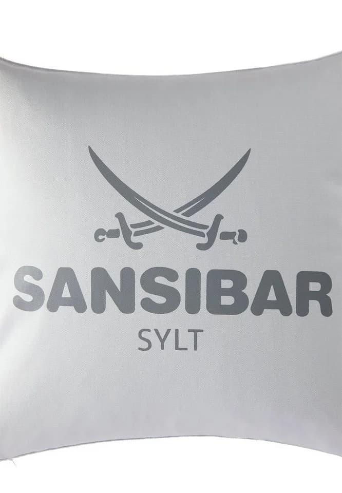 Sansibar Sylt Kissenhülle 45x45 cm Silber/Schwarz Logo Druck