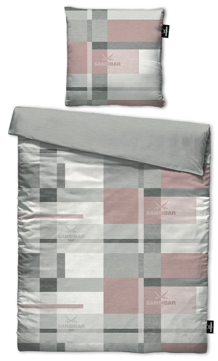 Bettwäsche SANSIBAR Satin Karo Grau/Rosa 100% Baumwolle