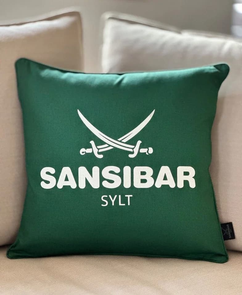 Sansibar Sylt Kissenhülle 45x45 cm Grün/Weiß Baumwolle Logo Druck