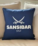 Sansibar Sylt Kissenhülle 45x45 cm Blau/Weiß Logo Druck Bild 1