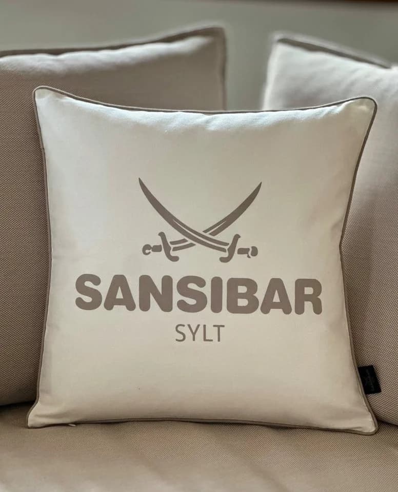 Sansibar Sylt Kissenhülle 45x45 cm mit Logo Druck Weiss